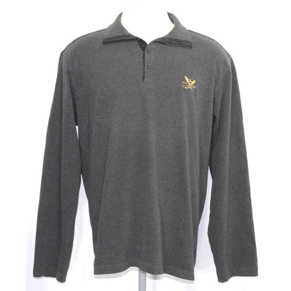 Vintage Polo Ralph Lauren Charcoal Long Sleeve Polo Shirt Mens Size 2XL